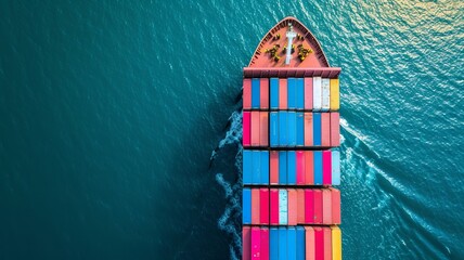 an image of a container ship. It is huge in size and can carry many containers, thus increasing import-export trade. AI generated image