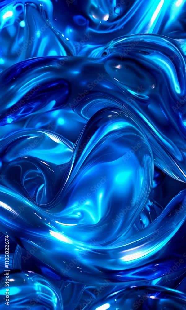 Poster a mesmerizing and captivating blend of glossy blue fluid shapes combined with dynamic light reflecti