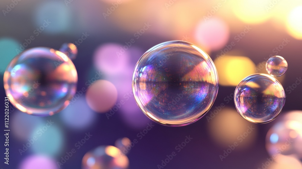 Poster colorful bubbles float against a vibrant background, creating a dreamy atmosphere suitable for artis