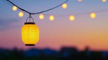 Obraz premium Lantern Silhouette During a Festival Night: Magical Glow from Lanterns Lighting the Night