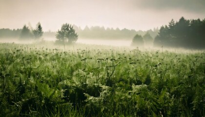 A beautiful foggy field on a cold morning