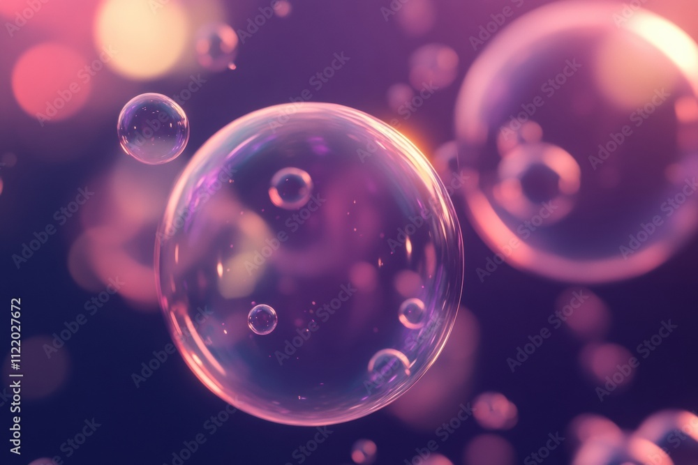 Poster floating vibrant bubbles create a mesmerizing visual effect against a soft violet background, offeri