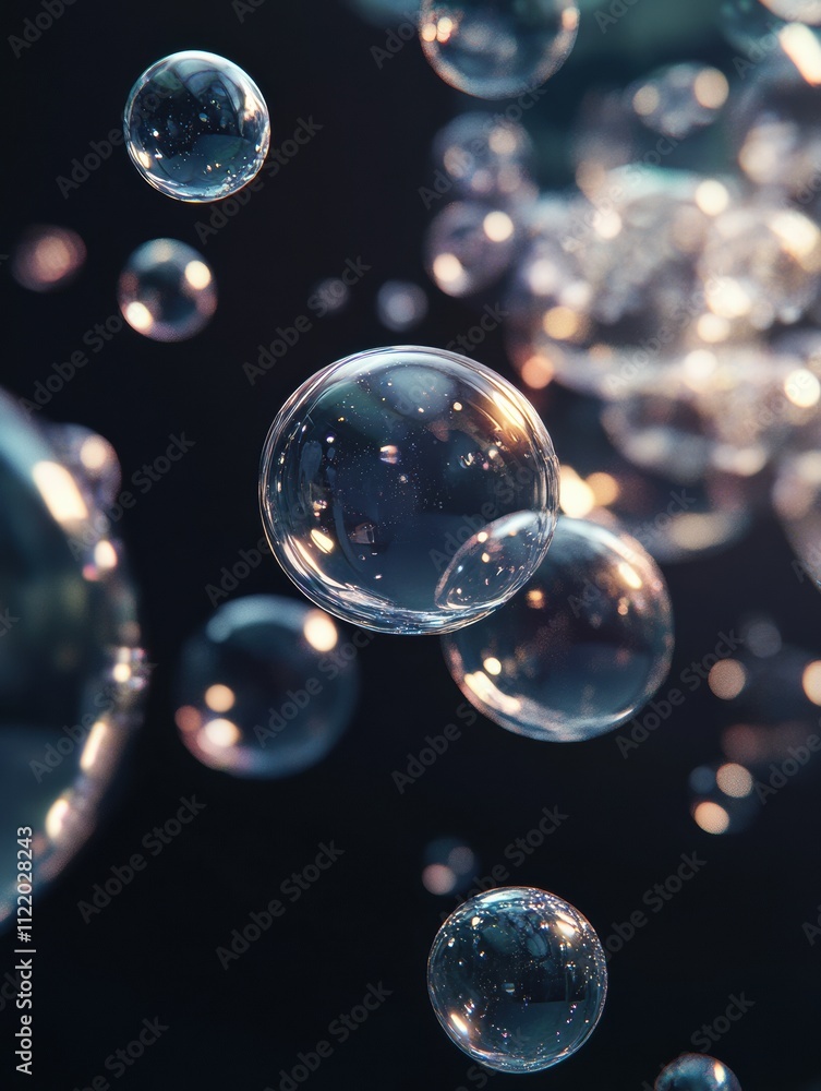 Poster bubbles suspended in space create an ethereal 3d effect, perfect for showcasing creative ideas in a 