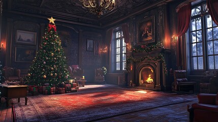 Obraz premium New Year's interior with Christmas tree palace