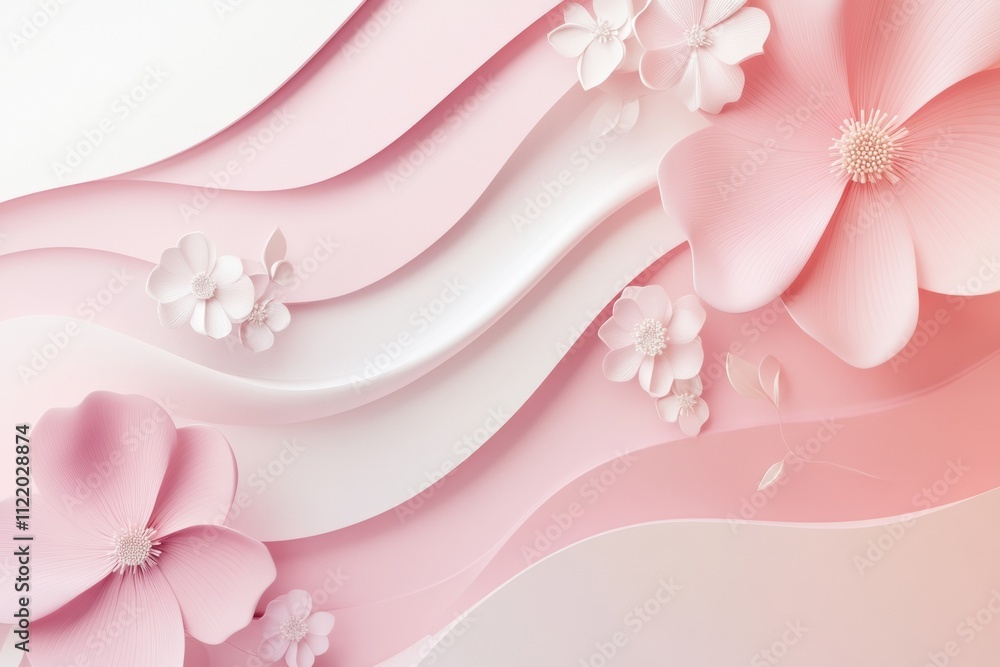Aufkleber this 3d abstract mockup features soft pink waves intertwined with delicate floral details, allowing 