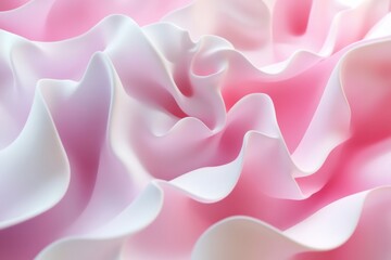Obraz premium Soft pink and white waves gracefully intertwine, creating a serene 3D abstract landscape perfect for design inspiration and mockups. Generative AI