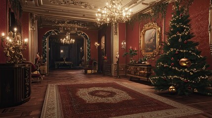 Obraz premium New Year's interior with Christmas tree palace
