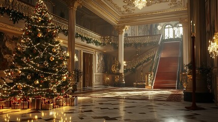 Fototapeta premium New Year's interior with Christmas tree palace