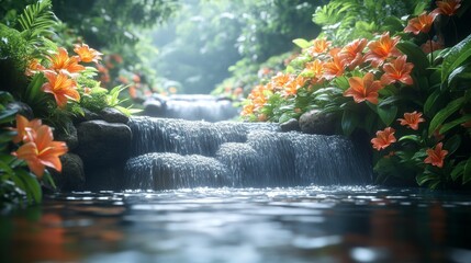 Serene Waterfall in Lush Tropical Paradise