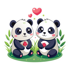 Obraz premium Panda Couple in Love Isolated Vector Illustration