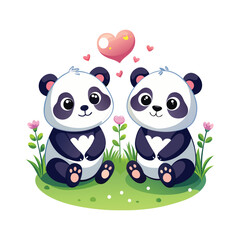 Obraz premium Panda Couple in Love Isolated Vector Illustration