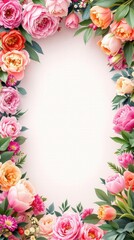 Fototapeta premium Vibrant Floral Border Arrangement in Full-Frame Close-Up