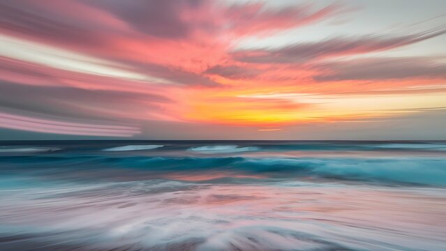 Abstract sinrise sky and  ocean nature background with blurred panning motion.