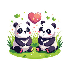 Naklejka premium Panda Couple in Love Isolated Vector Illustration