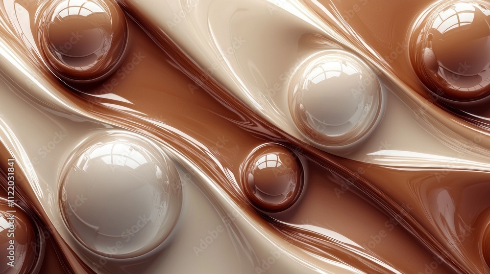 Aufkleber Swirls of mocha shades create a mesmerizing abstract setting, captivating the viewer with its smooth movement and intriguing shapes
