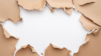 Fototapeta premium Brown paper packaging torn away to reveal a white background rustic concept for gift wrapping or product reveal themes