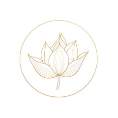 Obraz premium Elegant gold line art lotus flower in a circle on white background.