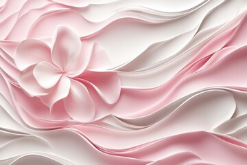 Obraz premium This abstract design showcases a flowing pink and white pattern complemented by a beautifully crafted flower, ideal for mockup presentations. Generative AI