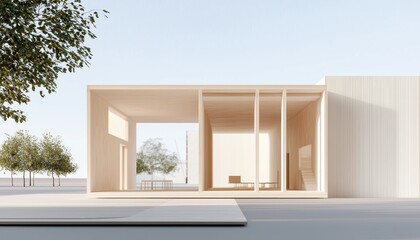 Fototapeta premium Framed two-story house under construction on a sunny day plywood exterior and open structure highlighting development in housing