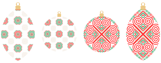 Christmas tree and Christmas ball inspired by Hmong ethnic patterns