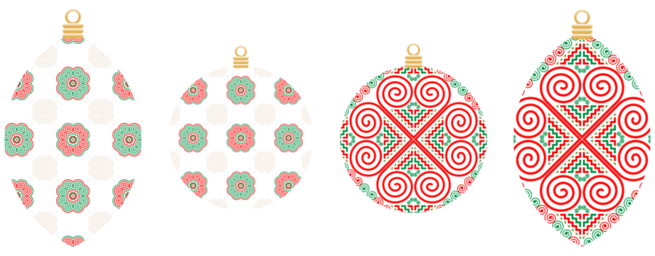 Christmas tree and Christmas ball inspired by Hmong ethnic patterns