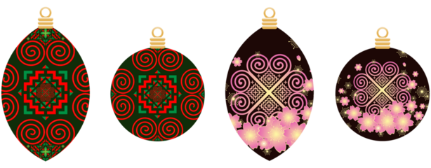 Christmas tree and Christmas ball inspired by Hmong ethnic patterns