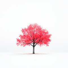 Fototapeta premium Isolated tree with vibrant red leaves on a plain white background