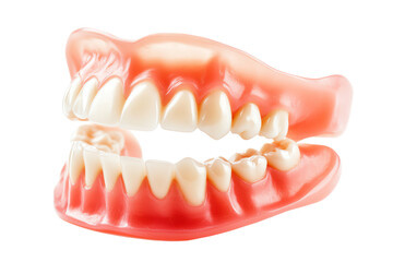 Fototapeta premium Realistic model of dental prosthetics showcasing upper and lower teeth, ideal for educational and dental practice use.