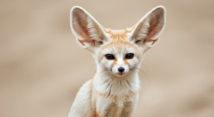 Fennec fox portrait in desert habitat highlighting large ears and sandy fur