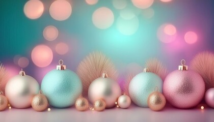 Obraz premium Christmas ornaments with sparkling lights and bokeh xmas greeting card composition design