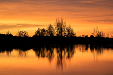 Sunset in the natural area of the Barruecos. Extremadura. Spain.