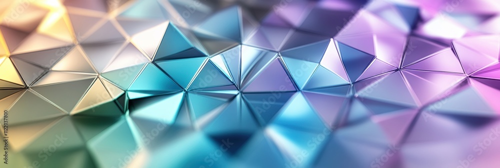 Poster a vibrant 3d abstract design showcases geometric shapes in a spectrum of colors, perfect for creativ