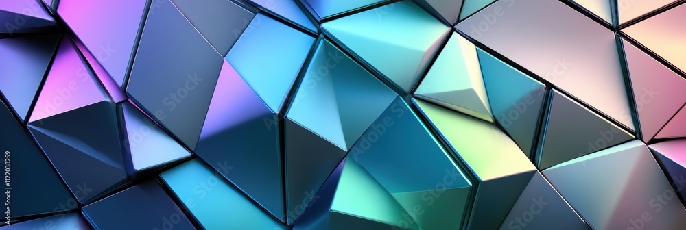 Poster vibrant geometric shapes display a mix of colors and reflections, creating an engaging 3d abstract m