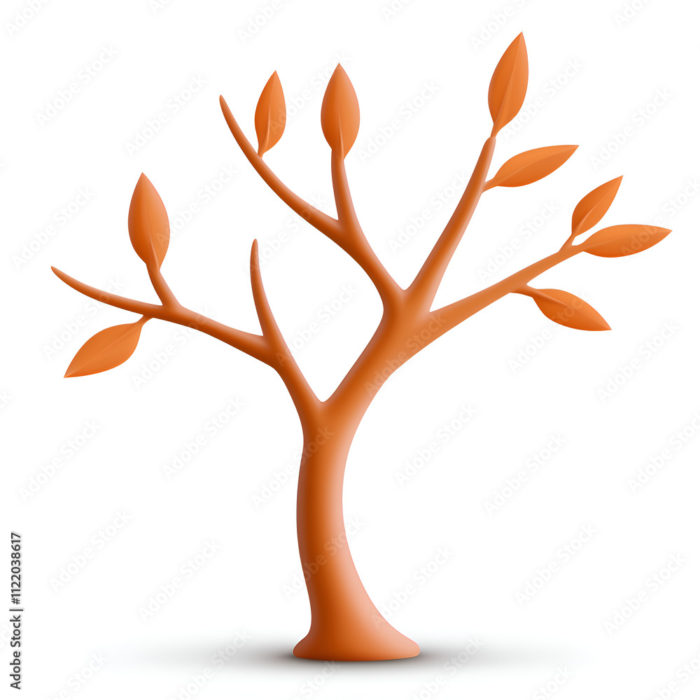 Poster stylized orange tree with abstract branches and leaves in a minimalist design on a white background