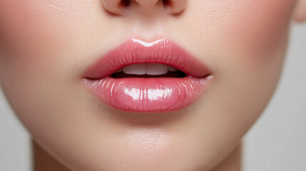 Fototapeta premium A woman's lips are painted with a bright pink colour