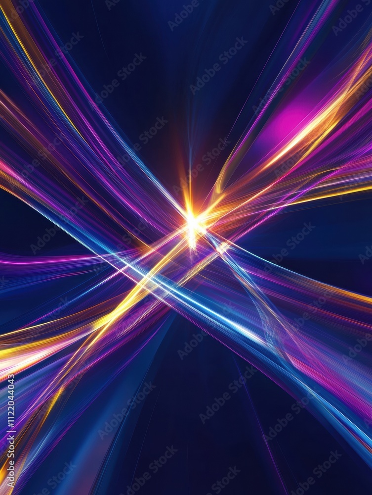Poster colorful 3d abstract lines flow gracefully, creating a sense of movement against a dark background, 