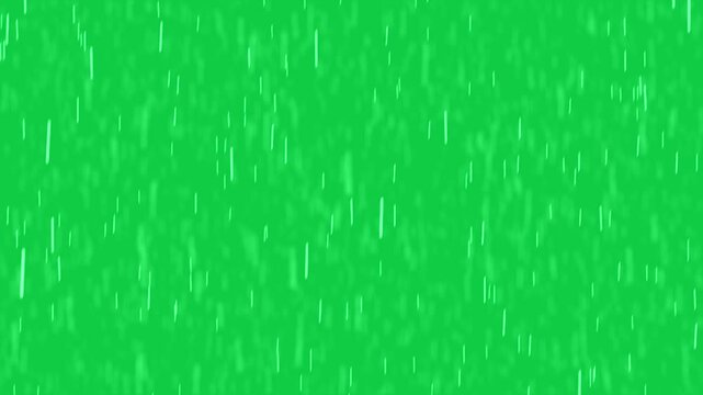 Rain falling on green screen, background, backdrop.