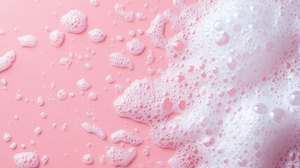 Obraz premium White frothy soap bubbles on pink surface