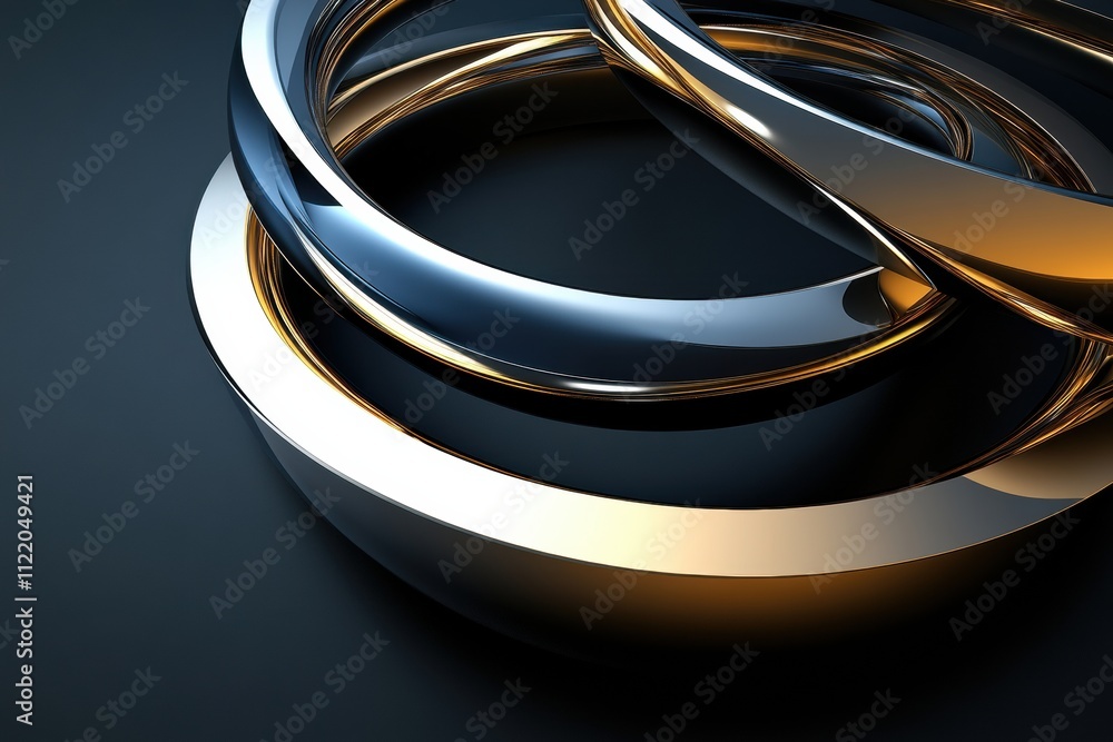 Poster this striking 3d abstract showcases intertwined metallic rings in contrasting colors, perfect for de