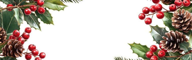 Obraz premium Watercolor Christmas Frame with Botanical Greenery