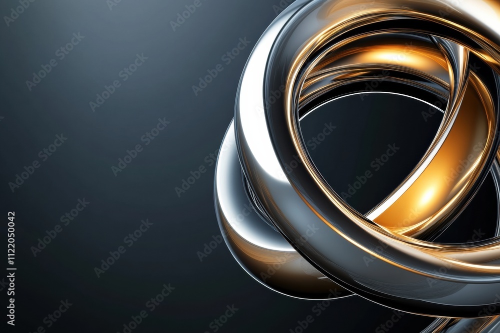 Poster intricate intertwining metallic rings create a stunning 3d abstract design against a dark background