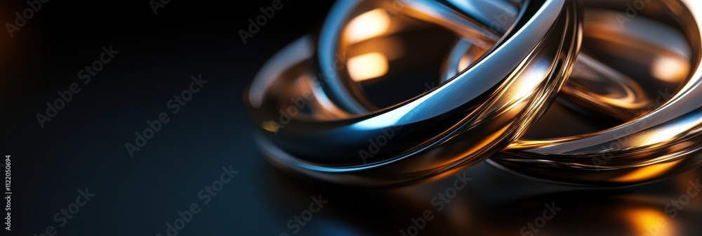 Poster this stunning 3d abstract rendering showcases intertwined metallic rings gleaming under soft light, 