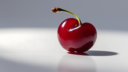 A Single Ripe Red Cherry on White Background