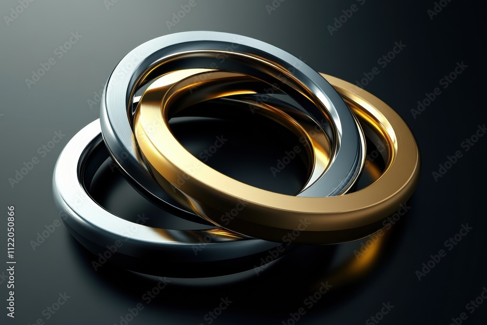 Aufkleber intertwined metallic rings in gold and silver create a striking 3d abstract design, providing ample 