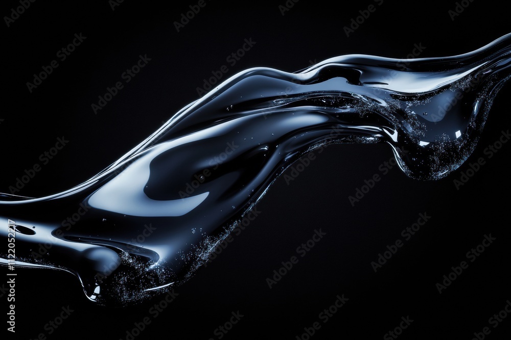 Poster a smooth black liquid flows gracefully, creating an abstract 3d design that showcases fluid dynamics