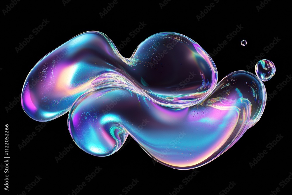 Poster swirling, translucent forms create a stunning visual effect with vibrant colors against a stark blac