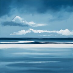 Fototapeta premium Cloudy blue minimalist seascape. Deserted space. Horizon line. Background.