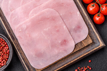 Boiled ham cut into square slices with sorrel and spices