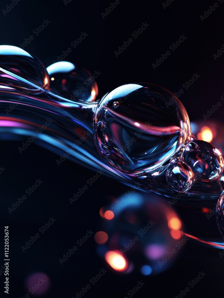 Poster this stunning 3d abstract design features flowing bubbles with vibrant highlights on a dark backgrou