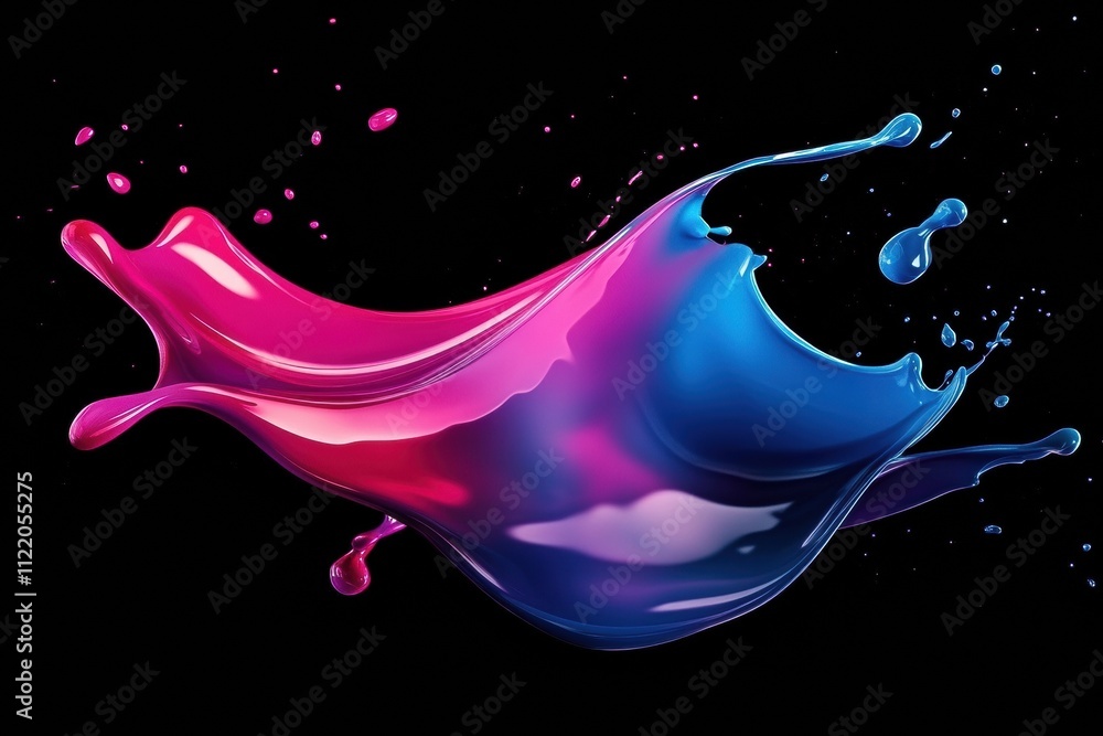 Poster a colorful splash of pink and blue fluid defies gravity, creating an eye-catching abstract shape tha